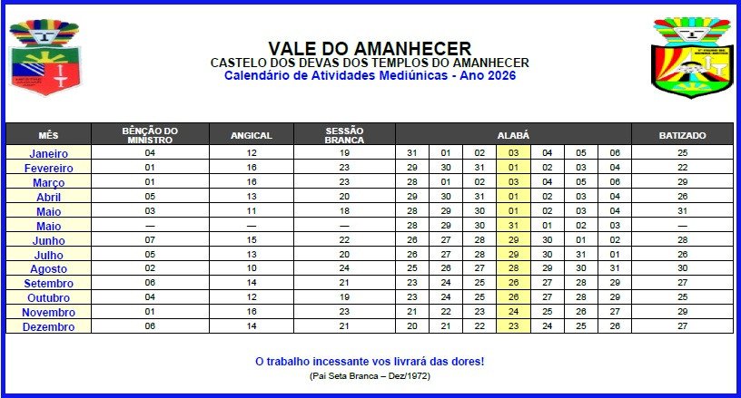 Calendário Anual de Atividades Doutrinárias - 2026