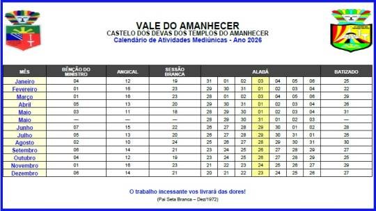 Calendário Anual de Atividades Doutrinárias - 2026